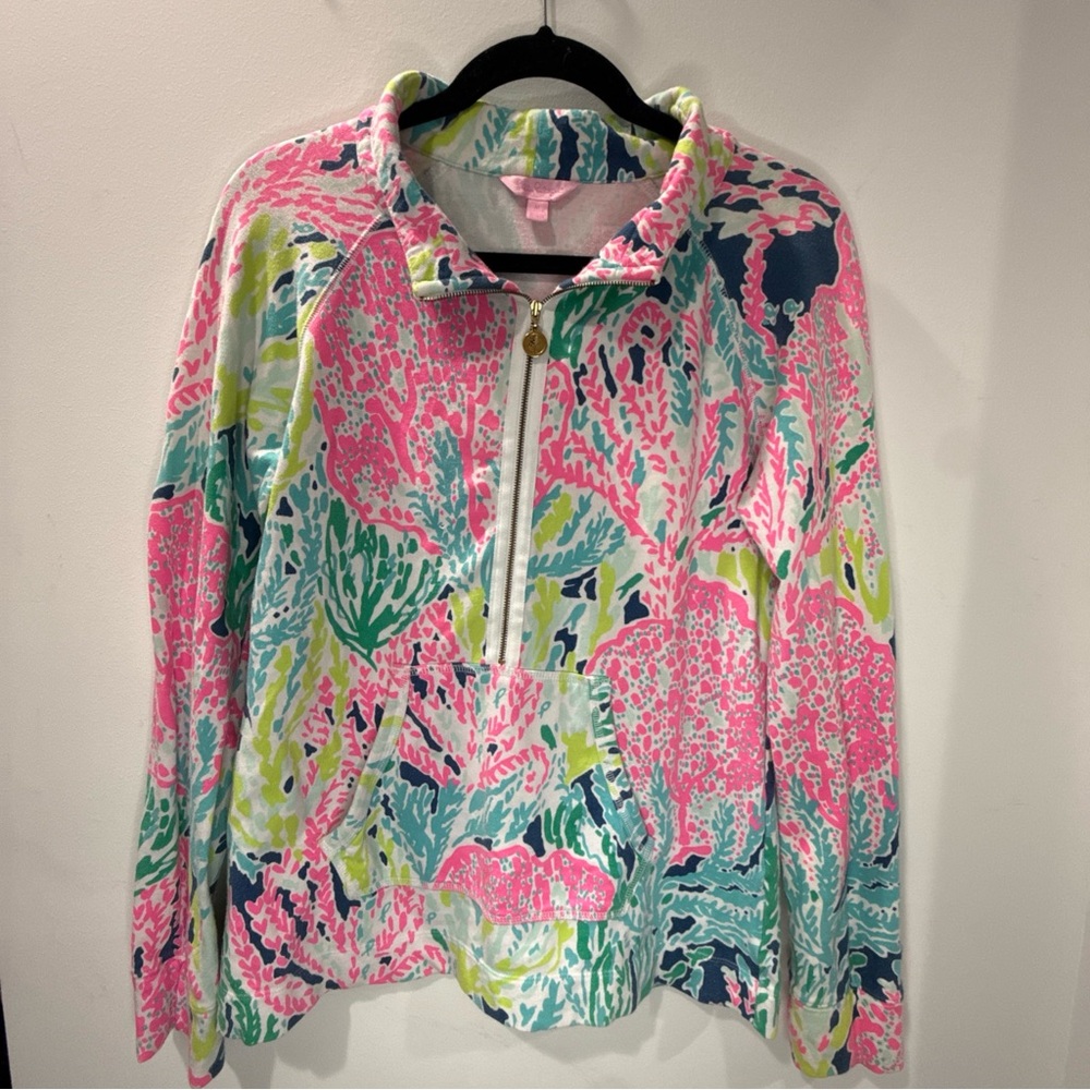 Lilly Pulitzer Skipper Popover Size M Let's Cha Cha Multicolor Print 1/2 Zip